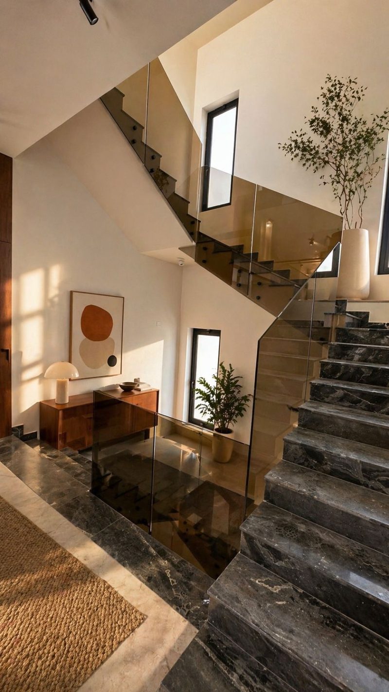 Glass railing staircase